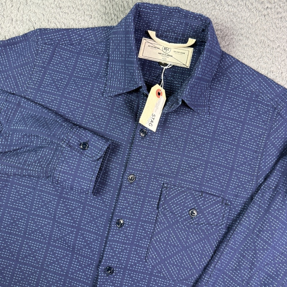 Rogue Territory Sashiko Oxford Work Shirt Mens S Navy Blue USA Button Down NEW